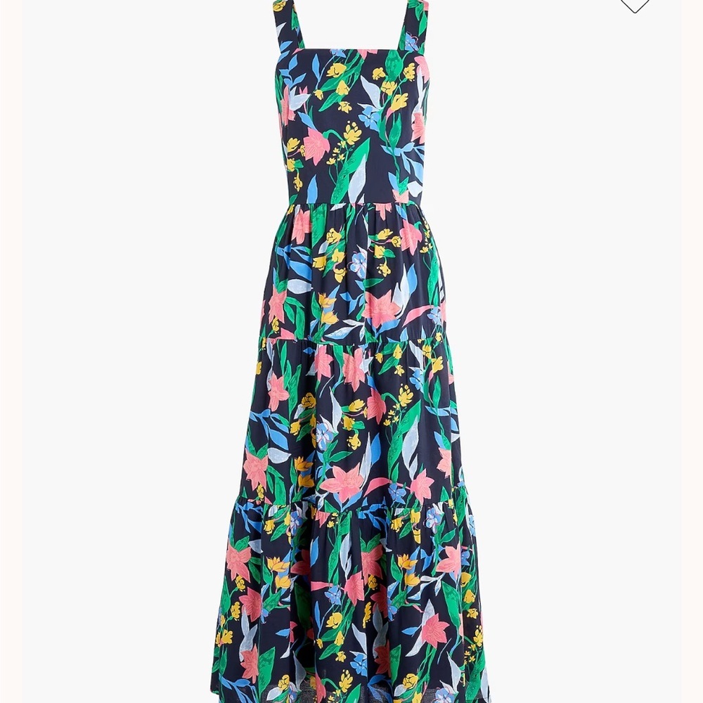 J. Crew Navy Floral Tiered Maxi Dress with Pink & Green Accents